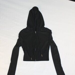 Shein XS Womens Black Hooded Crop Zip up